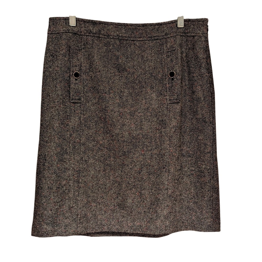 Talbots Petites Tweed Skirt Size 12P Gray Red Black Button Detail A-Line